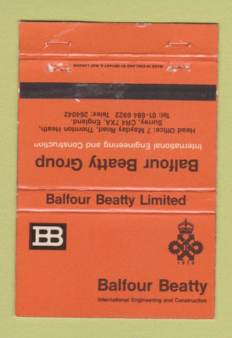 Matchbook Cover - Balfour Beatty Group Construction Surrey England UK 40 Strike