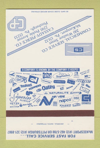 Matchbook Cover - Cassady Pierce Pittsburgh McKeesport PA 40 Strike