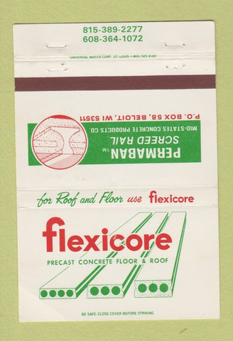 Matchbook Cover - Flexicore Concrete Floor Roof Beloit WI 40 Strike