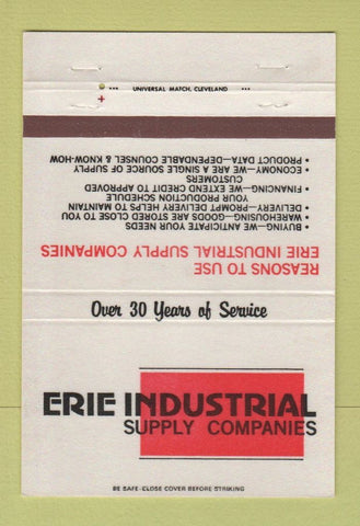 Matchbook Cover - Erie Indust. Supply PA Buffalo Rochester Syracuse NY 40 Strike