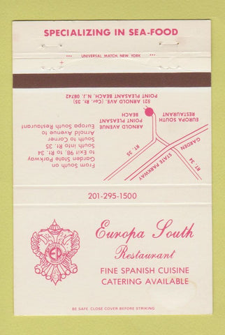 Matchbook Cover - Europa South Restaurant Point Pleasant Beach NJ 40 Strike