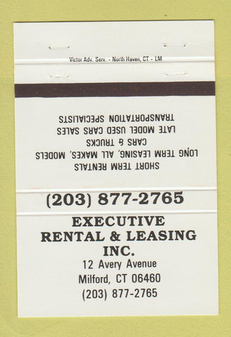 Matchbook Cover - Executive Rental Leasing trucks cars Milford CT 40 Strike