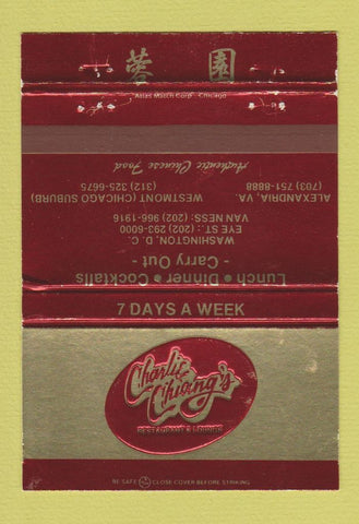 Matchbook Cover - Charlie Chiang's Chinese Washington DC Westmont IL 40 Strike