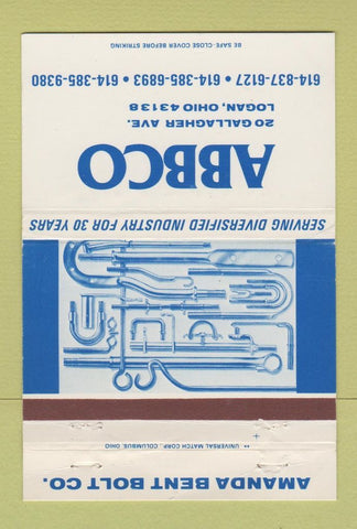 Matchbook Cover - Abbco Amanda Bent Bolt Logan OH 40 Strike