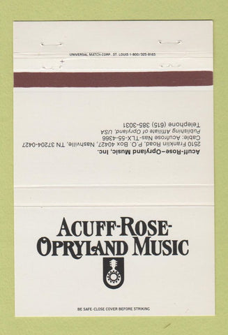Matchbook Cover - Acuff Rose Opryland Music Nashville TN 40 Strike