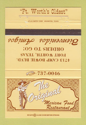 Matchbook Cover - Original Mexican Restaurant Fort Worth TX 40 Strike