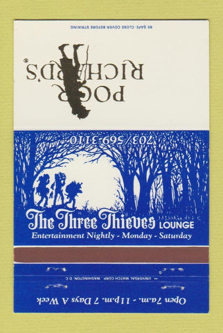 Matchbook Cover - Poor Richards Three Thieves Lounge Springfield VA 40 Strike