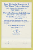 Matchbook Cover - Poor Richards Three Thieves Lounge Springfield VA 40 Strike