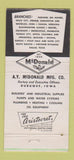 Matchbook Cover - McDonald 100th 1956 building supply 30 Strike