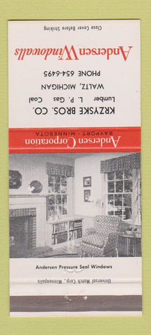 Matchbook Cover - Andersen Windows Krzyske Lumber Walt MI LP Gas 30 Strike