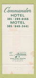 Matchbook Cover - Commander Hotel Ocean City MD Riviera Beach FL 30 Strike