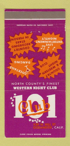 Matchbook Cover - 101 Club Oceanside CA 30 Strike