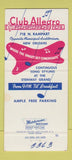Matchbook Cover - Club Allegro New Orlenas LA SAMPLE WEAR 30 Strike