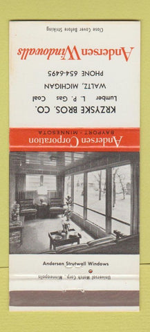 Matchbook Cover - Andersen Windows Krzyske Lumber Walt MI  30 Strike