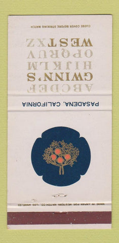 Matchbook Cover - Gwinn's West restaurant Pasadena CA 30 Strike
