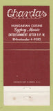 Matchbook Cover - Chardas New York City Hungarian Gypsy Music 30 Strike