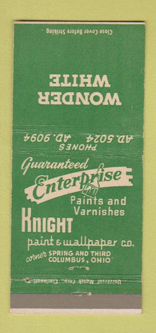 Matchbook Cover - Wonder White Knight Paint Wallpaper Columbus OH 30 Strike