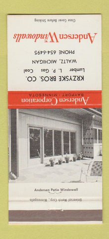 Matchbook Cover - Andersen Windows Krzyske Lumber Walt MI coal lumber 30 Strike