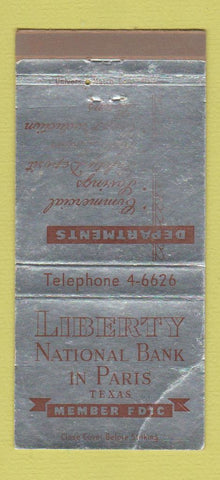 Matchbook Cover - Liberty Natoinal Bank Paris TX WEAR 30 Strike