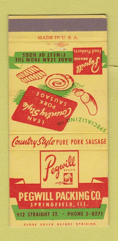 Matchbook Cover - Pegwill Packing Springfield IL meats sausage 30 Strike