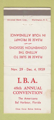 Matchbook Cover - IBA Convention Bal Harbour FL 1959 WEAR 30 Strike