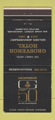 Matchbook Cover - Grosvenor Hotel Vancouver BC 1964 30 Strike