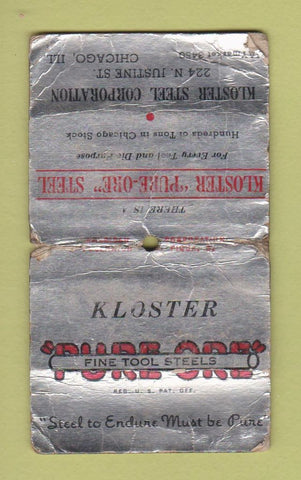 Matchbook Cover - Kloster Steel Corp Chicago IL PULLQUICK POOR