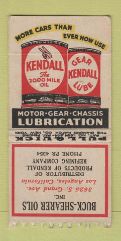 Matchbook Cover - Kendall oil gas Buck Shearer Los Angeles CA PULLQUICK WEAR