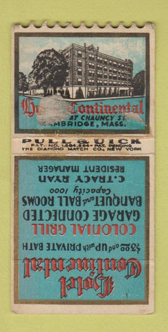 Matchbook Cover - Hotel Continental Cambridge MA PULLQUICK POOR