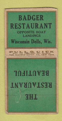 Matchbook Cover - Badger Restaurant Wisconsin Dells WI PULLQUICK WORN