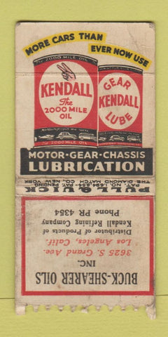 Matchbook Cover - Kendall oil gas Buck Shearer Los Angeles CA PULLQUICK WORN