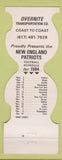 Matchbook Cover - New England Patriots Football 1984 Overnite Trucking