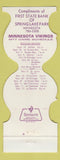 Matchbook Cover - Minnesota Vikings Football 1977 Spring Lake Park Bank MN