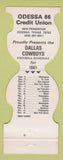 Matchbook Cover - Dallas Cowboys Football 1981 Odessa 66 Credit Union TX