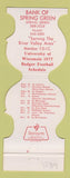Matchbook Cover - Wisconsin Badgers Football 1977 Bank Spring Green Plain WI