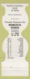 Matchbook Cover - Minnesota Vikings Football 1983 Bank Mora MN