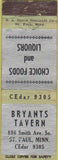 Matchbook Cover - Bryants Tavern St Paul MN WORN local manumark