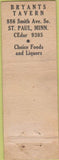 Matchbook Cover - Bryants Tavern St Paul MN WORN local manumark
