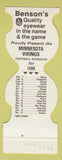 Matchbook Cover - Minnesota Vikings Football 1980 Benson's Eyewear