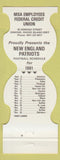 Matchbook Cover - New England Patriots Football 1981 MSA Credit Union Esmond RI