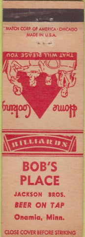 Matchbook Cover - Bob's Place Onamia MN