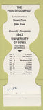 Matchbook Cover - Iowa Hawkeyes Football 1982 Prouty Company