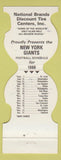 Matchbook Cover - New York Giants Football 1980 National Brand Discount Tires
