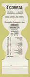 Matchbook Cover - Denver Broncos Football 1985 4 Corral Springfield Colorado
