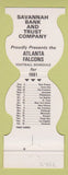 Matchbook Cover - Atlanta Falcons Football 1981 Savannah Bank Trust GA