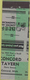 Matchbook Cover - Concort Tavern Concord MI Miscut
