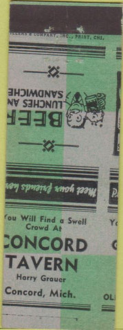 Matchbook Cover - Concort Tavern Concord MI Miscut
