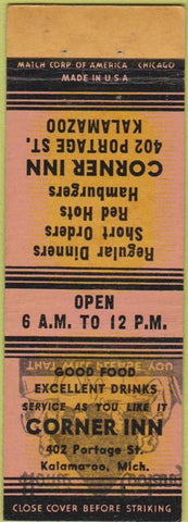 Matchbook Cover - Corner Inn Kalamazoo MI PRINTING ERROR