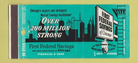 Matchbook Cover - First Federal Savings Chicago IL Full Length 30 Stick