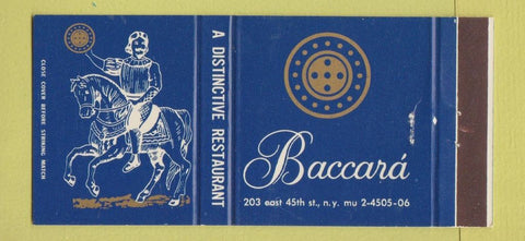 Matchbook Cover - Baccara New York City restaurant 30 Strike